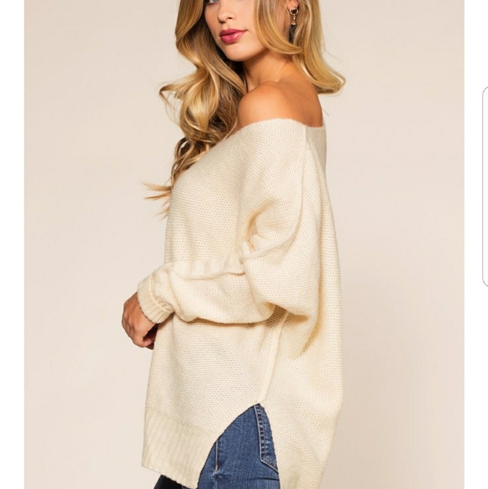 BINNIE Cream Off Shoulder Knit Sweater - Picture 4 of 4